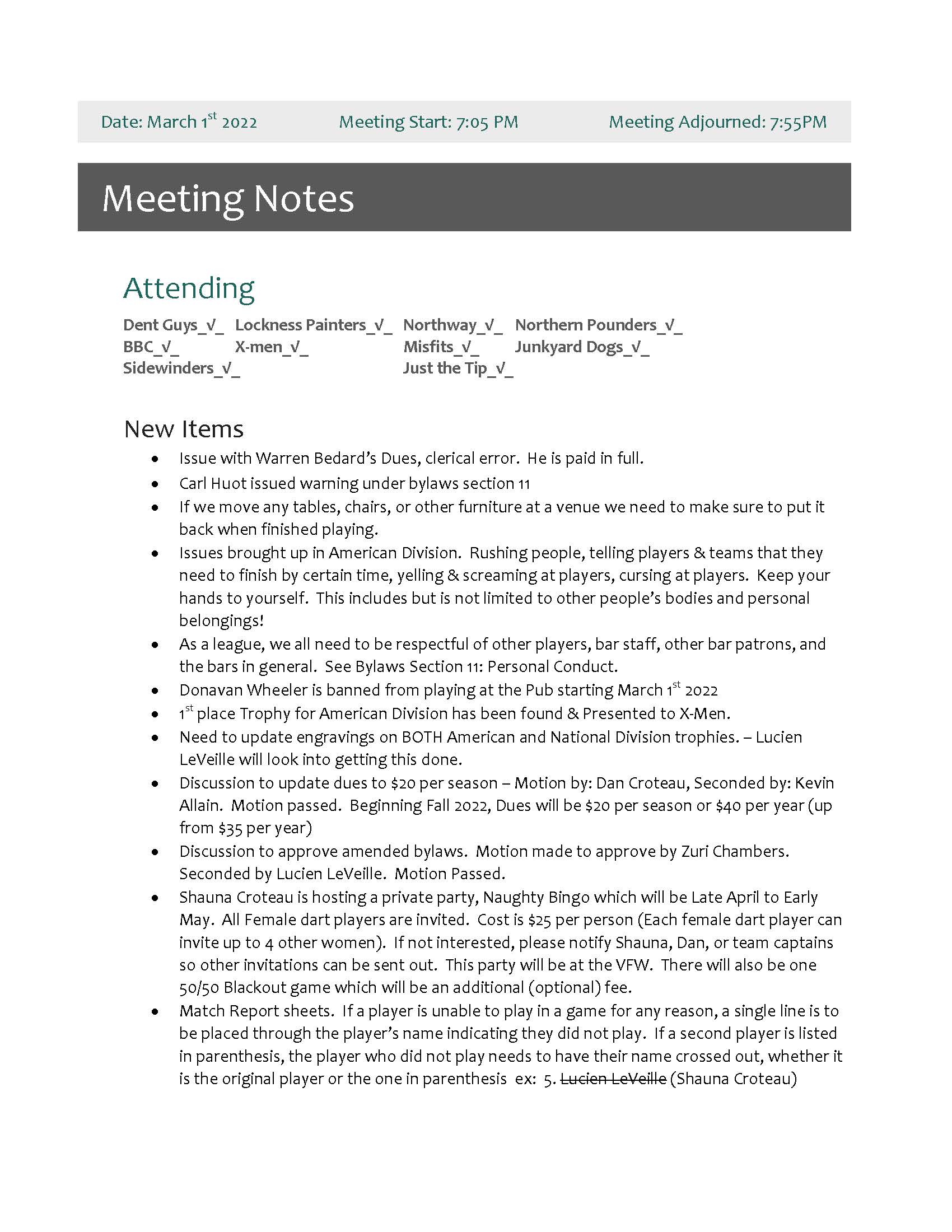 March 2022 Meeting Minutes